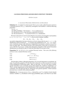 1. Gaussian Processes: Definitions and Examples