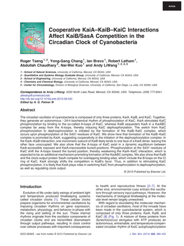 Kaib–Kaic Interactions Affect Kaib/Sasa Competition in the Circadian Clock of Cyanobacteria