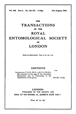 Transactions Royal Entomological Society