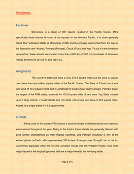 Micronesia Location Geography Climate