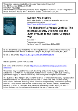 The Thawing of a Frozen Conflict: the Internal Security Dilemma and The