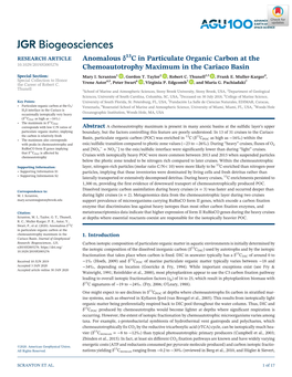 Anomalous Δ13c in Particulate Organic Carbon at the Chemoautotrophy Maximum in the 1