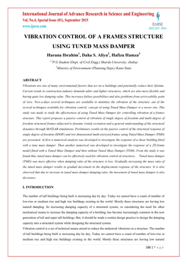 VIBRATION CONTROL of a FRAMES STRUCTURE USING TUNED MASS DAMPER Haruna Ibrahim1, Daha S