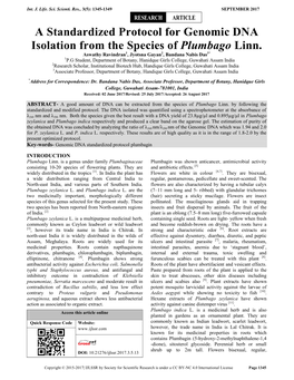 A Standardized Protocol for Genomic DNA Isolation from the Species of Plumbago Linn