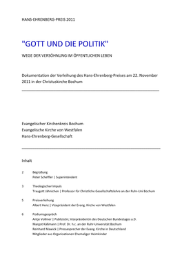 DOKUMENTATION Hans-Ehrenberg-Preis 2011