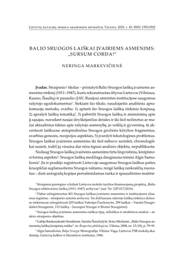 Balio Sruogos Laiškai Įvairiems Asmenims: „Sursum Corda!“