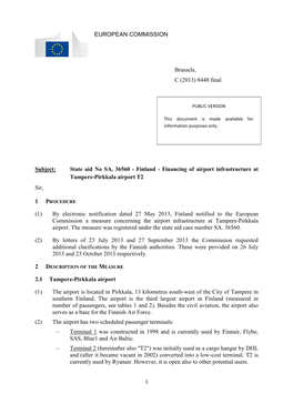 State Aid No SA. 36560 - Finland - Financing of Airport Infrastructure at Tampere-Pirkkala Airport T2 Sir