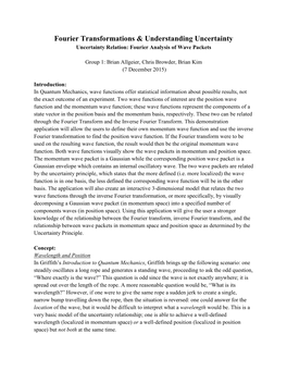 Fourier Transformations & Understanding Uncertainty