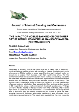 The Impact of Mobile Banking on Customer Satisfaction: Commercial Banks of Namibia (Keetmanshoop)