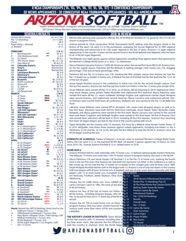 1 2018 ARIZONA SOFTBALL OFFICIAL GAME NOTES SEASON in REVIEW QUICK FACTS Tracking the Stat