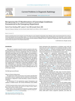 Recognizing the CT Manifestations of Gynecologic Conditions Encountered in the Emergency Department