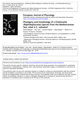 Phylogeny and Morphology of a Chattonella (Raphidophyceae) Species from the Mediterranean Sea: What Is C