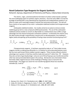 Novel Carbanion-Type Reagents for Organic Synthesis Richard A