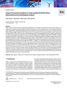 Impact of Seasonal Variation on Water Quality of Hindon River: Physicochemical and Biological Analysis