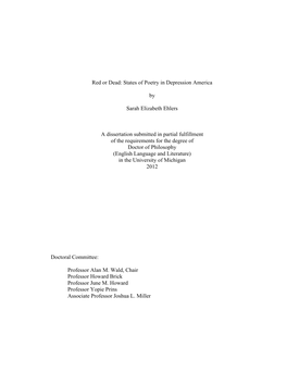 Red Or Dead: States of Poetry in Depression America