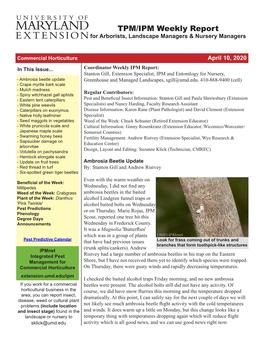 April 10, 2020 Landscape and Nursery IPM Report