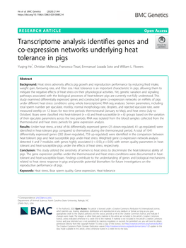 Transcriptome Analysis Identifies Genes and Co-Expression Networks