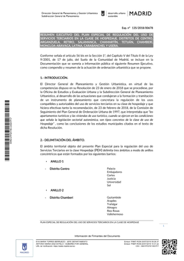 Resumen Ejecutivo Del Plan Especial De Regulación Del Uso De Servicios Terciarios En La Clase De Hospedaje