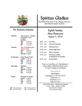 Spiritus Gladius the Weekly News Letter of the Collegiate Church of Saint Paul the Apostle, Savannah