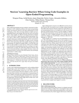 Novices' Learning Barriers When Using Code Examples in Open