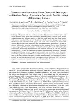 Chromosomal Aberrations, Sister Chromatid Exchanges and Nuclear Status of Immature Oocytes in Relation to Age of Dromedary Camels