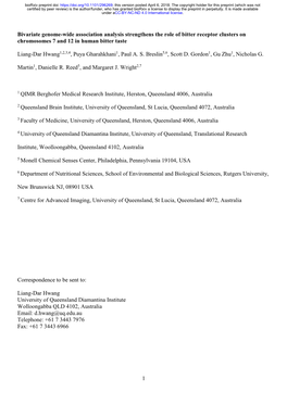 Bivariate Genome-Wide Association Analysis Strengthens the Role of Bitter Receptor Clusters on Chromosomes 7 and 12 in Human Bitter Taste