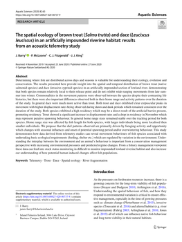 The Spatial Ecology of Brown Trout (Salmo Trutta) and Dace