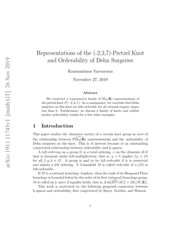 Representations of the (-2,3,7)-Pretzel Knot and Orderability of Dehn Surgeries