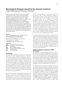 Neurological Diseases Caused by Ion-Channel Mutations Frank Weinreich and Thomas J Jentsch*