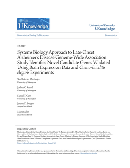 Systems Biology Approach to Late-Onset Alzheimer's Disease