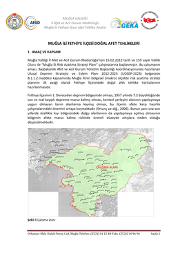 Muğla İli Risk Azaltma Strateji Planı” Çalışmalarına Başlanmıştır