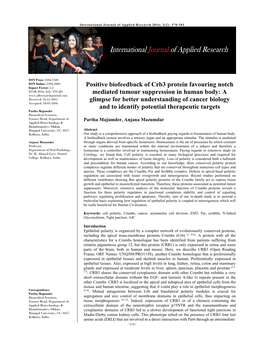 Positive Biofeedback of Crb3 Protein Favouring Notch Mediated Tumour