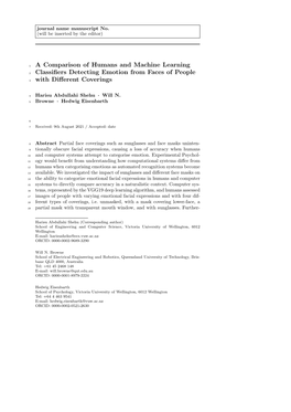 EMOTION CLASSIFICATION of COVERED FACES 1 WHO CAN READ YOUR FACIAL EXPRESSION? a Comparison of Humans and Machine Learning Class