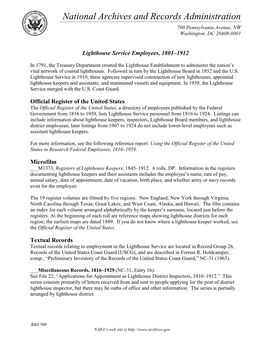 Lighthouse Service Employees, 1801-1912