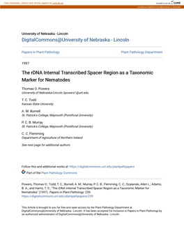 The Rdna Internal Transcribed Spacer Region As a Taxonomic Marker for Nematodes