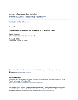 The American Model Penal Code: a Brief Overview