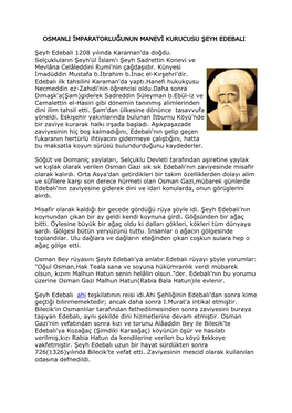 Osmanlı Imparatorluğunun Manevi Kurucusu Şeyh Edebalı