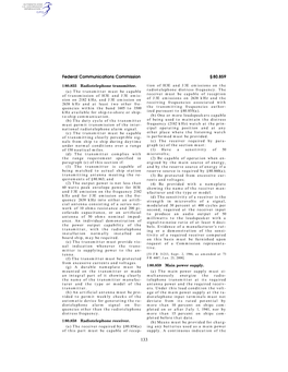 Radiotelephone Transmitter. Tion of H3E and J3E Emissions on the (A) the Transmitter Must Be Capable Radiotelephone Distress Frequency