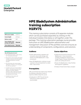 HPE Bladesystem Administration Training Subscription H1RV7S