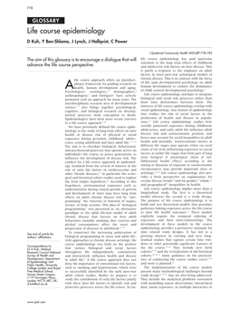 Life Course Epidemiology D Kuh, Y Ben-Shlomo, J Lynch, J Hallqvist, C Power