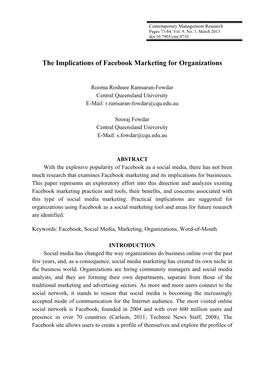 The Implications of Facebook Marketing for Organizations