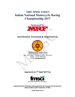 MMSC FMSCI Indian National Motorcycle Racing Championship 2017