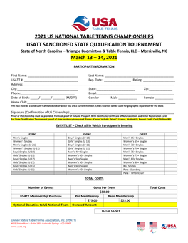 2021 Us National Table Tennis Championships Usatt