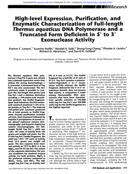 High-Level Expression, Purification, and Thermus Aquatlcus DNA