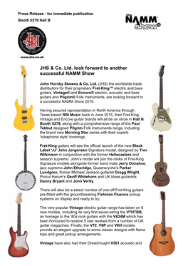 JHS & Co. Ltd. Look Forward to Another Successful NAMM Show