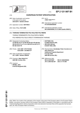 Thiirane-Terminated Polysulfide Polymers Thiiran-Terminierte Polysulfidpolymere Polymères Polysulfures À Terminaison Thiirane