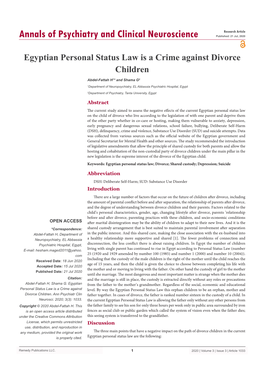 Egyptian Personal Status Law Is a Crime Against Divorce Children