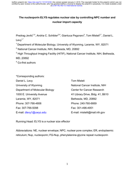 1 the Nucleoporin ELYS Regulates Nuclear Size by Controlling NPC