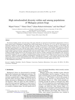 High Mitochondrial Diversity Within and Among Populations of Malagasy Poison Frogs