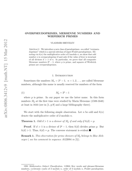 Overpseudoprimes, Mersenne Numbers and Wieferich Primes 2